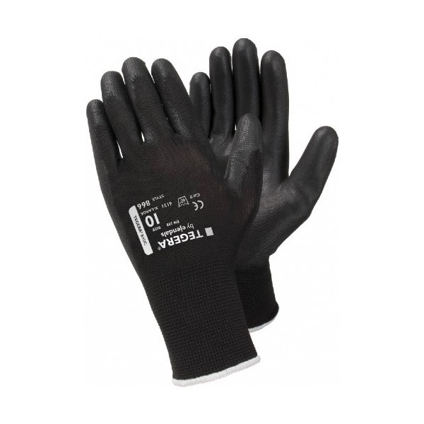 Gants polyester noir, paume enduite PU noir T866 - Lot de 5 paires