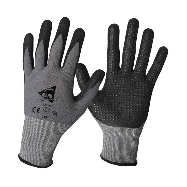 Gants Support Nylon gris MM021, enduits nitrile noir - Lot de 10 paires